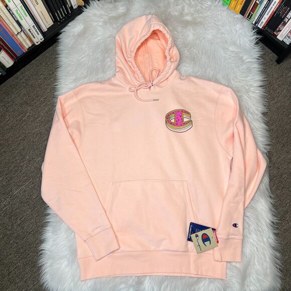 CHAMPION HOODIE DONUT LOGO PRIMER PINK SIZE LARGE - Picture 1 of 5